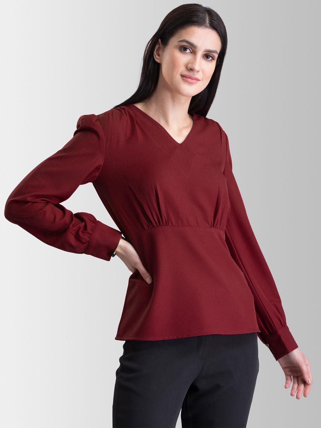 fablestreet women red solid cinched waist top