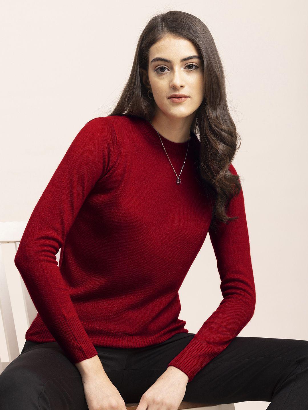fablestreet women red solid pullover sweater