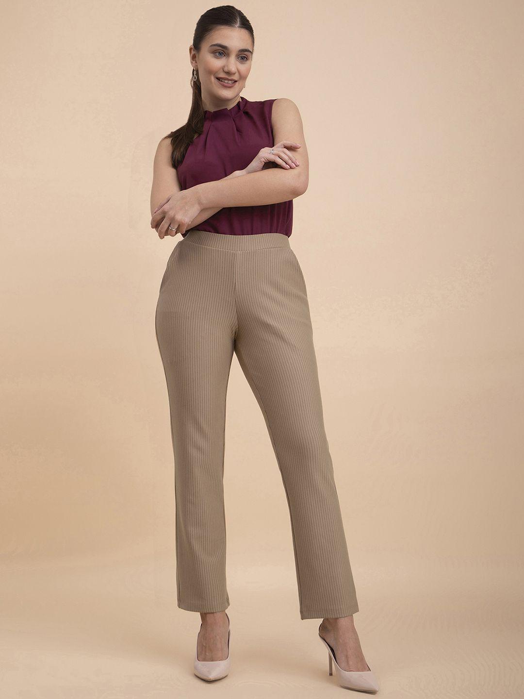 fablestreet women striped relaxed flared trousers
