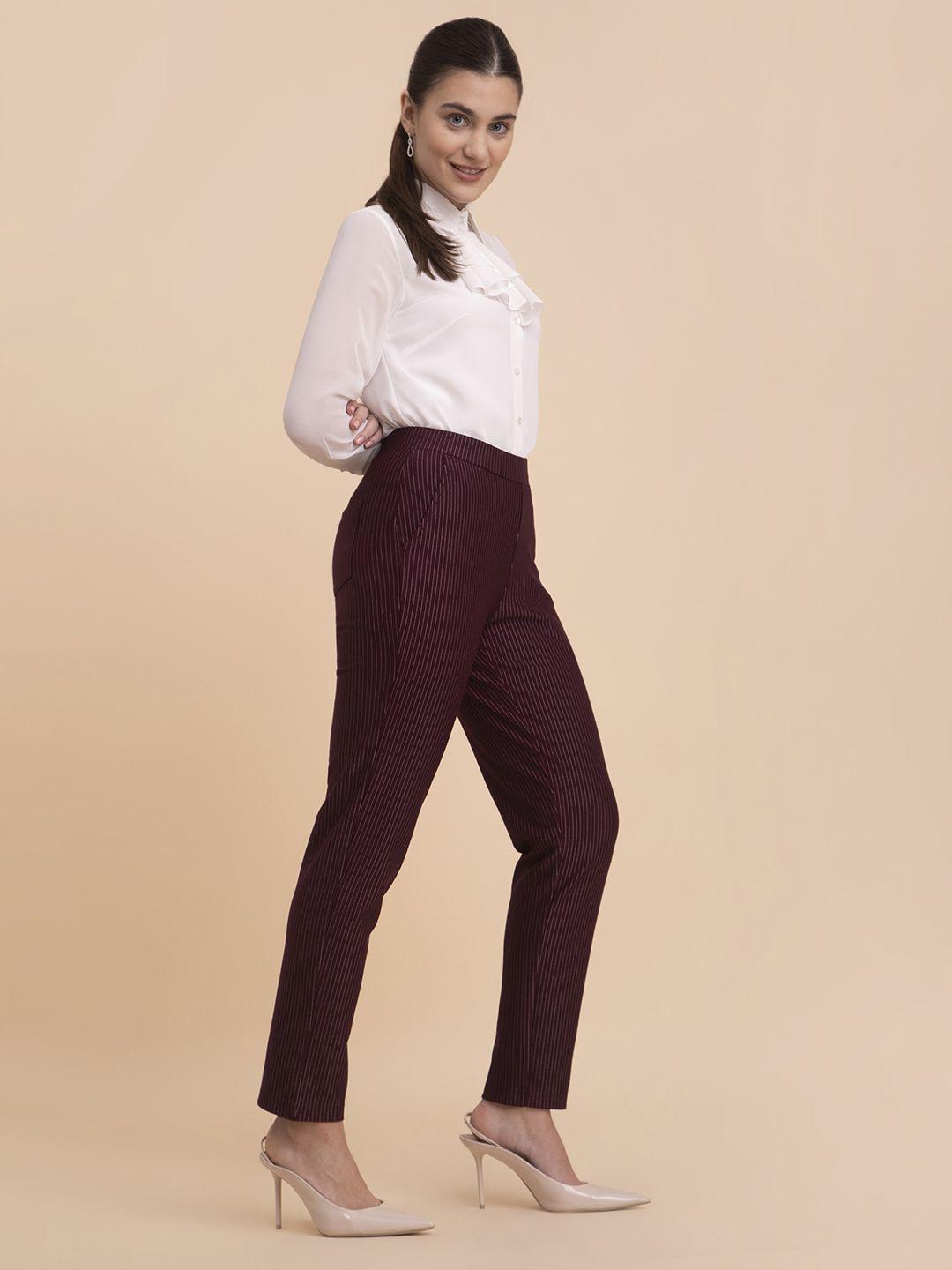 fablestreet women striped relaxed straight fit trousers