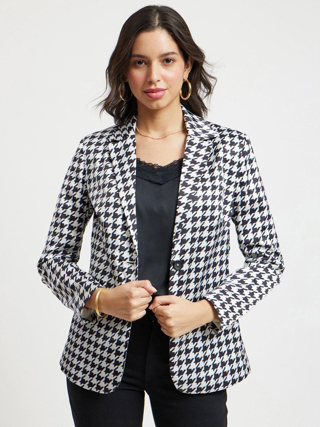 fablestreet women white geometric fashion jacket