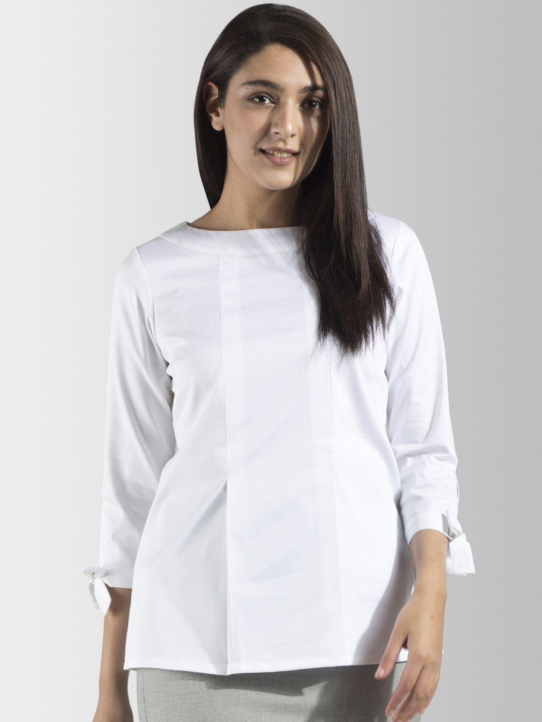 fablestreet women white solid a-line top