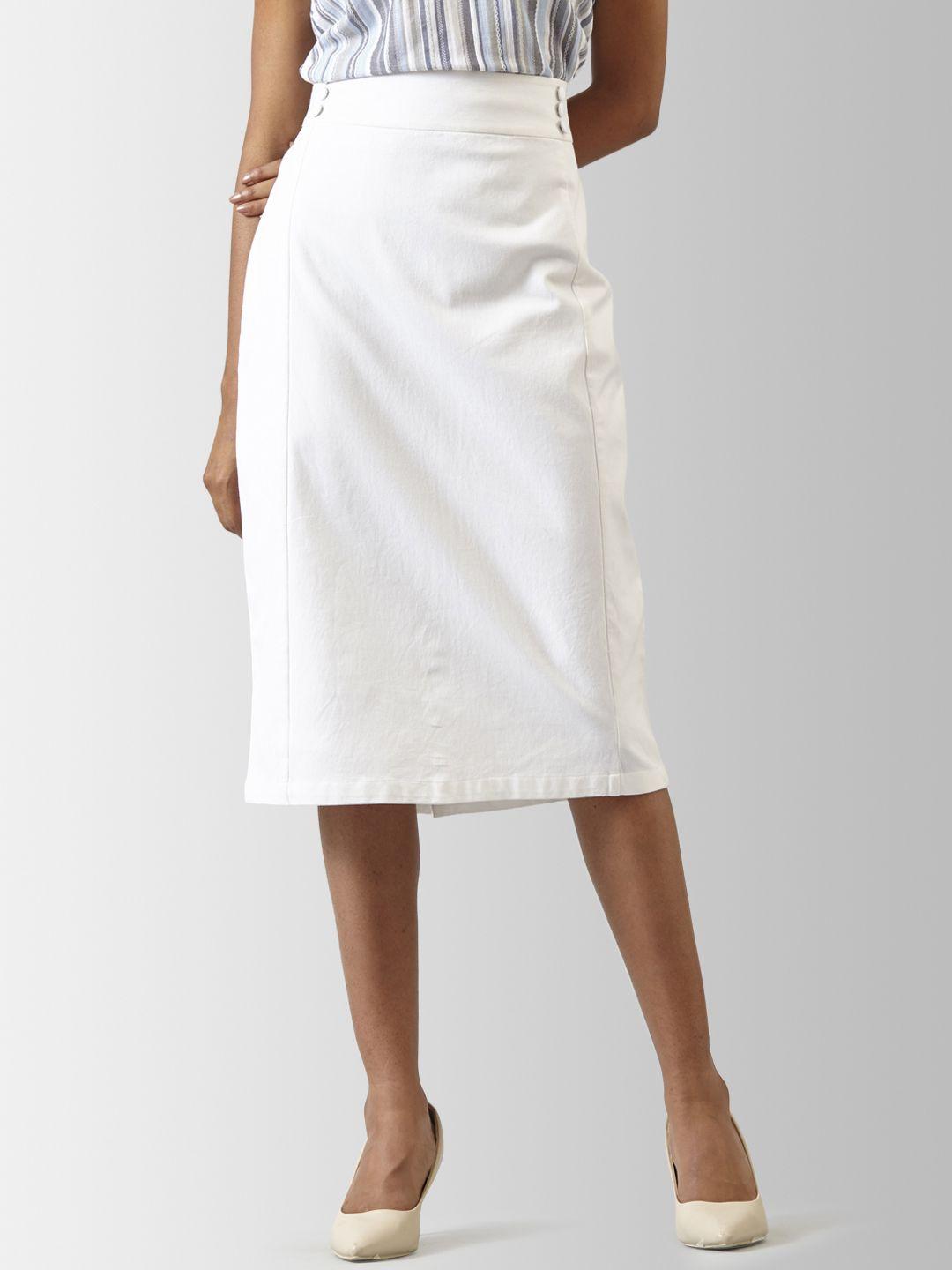 fablestreet women white solid midi skirt
