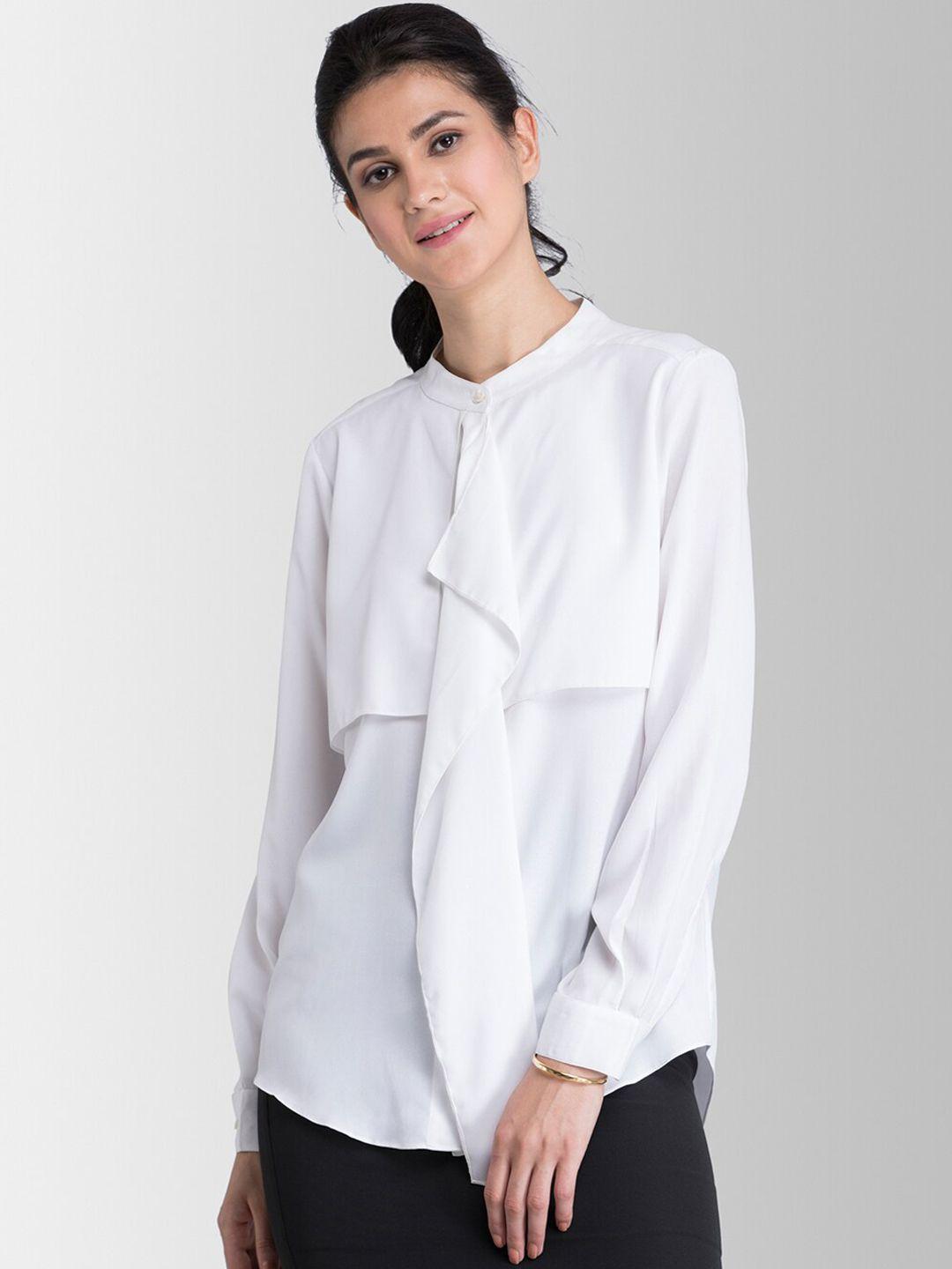 fablestreet women white solid shirt style top