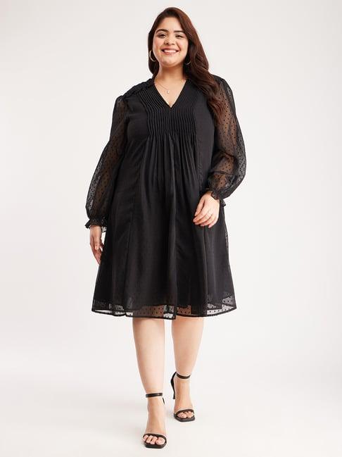 fablestreet x black self pattern a-line dress