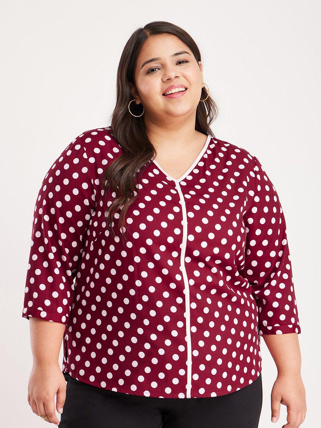 fablestreet x maroon polka dot printed shirt style top
