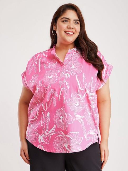 fablestreet x pink cotton floral print top
