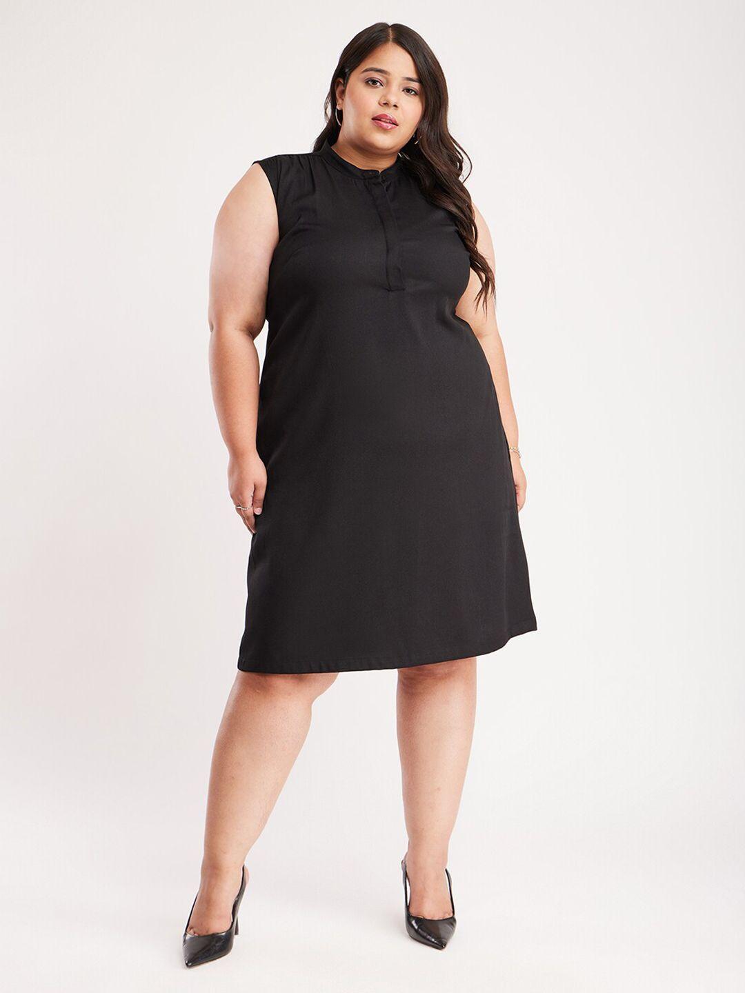 fablestreet x plus size band collar sleeveless a-line dress