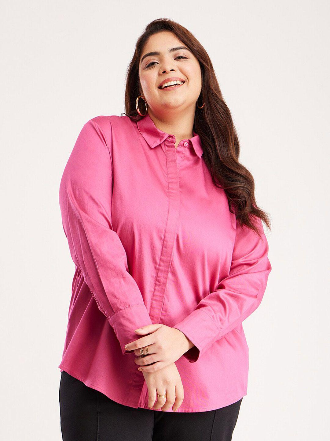 fablestreet x plus size classic cotton satin casual shirt