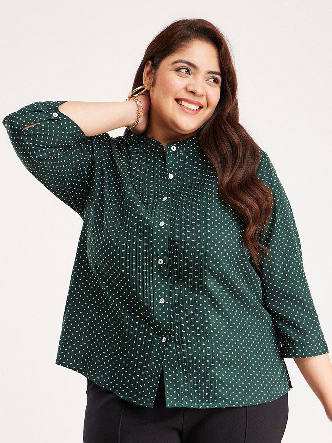 fablestreet x plus size classic polka dot printed casual shirt