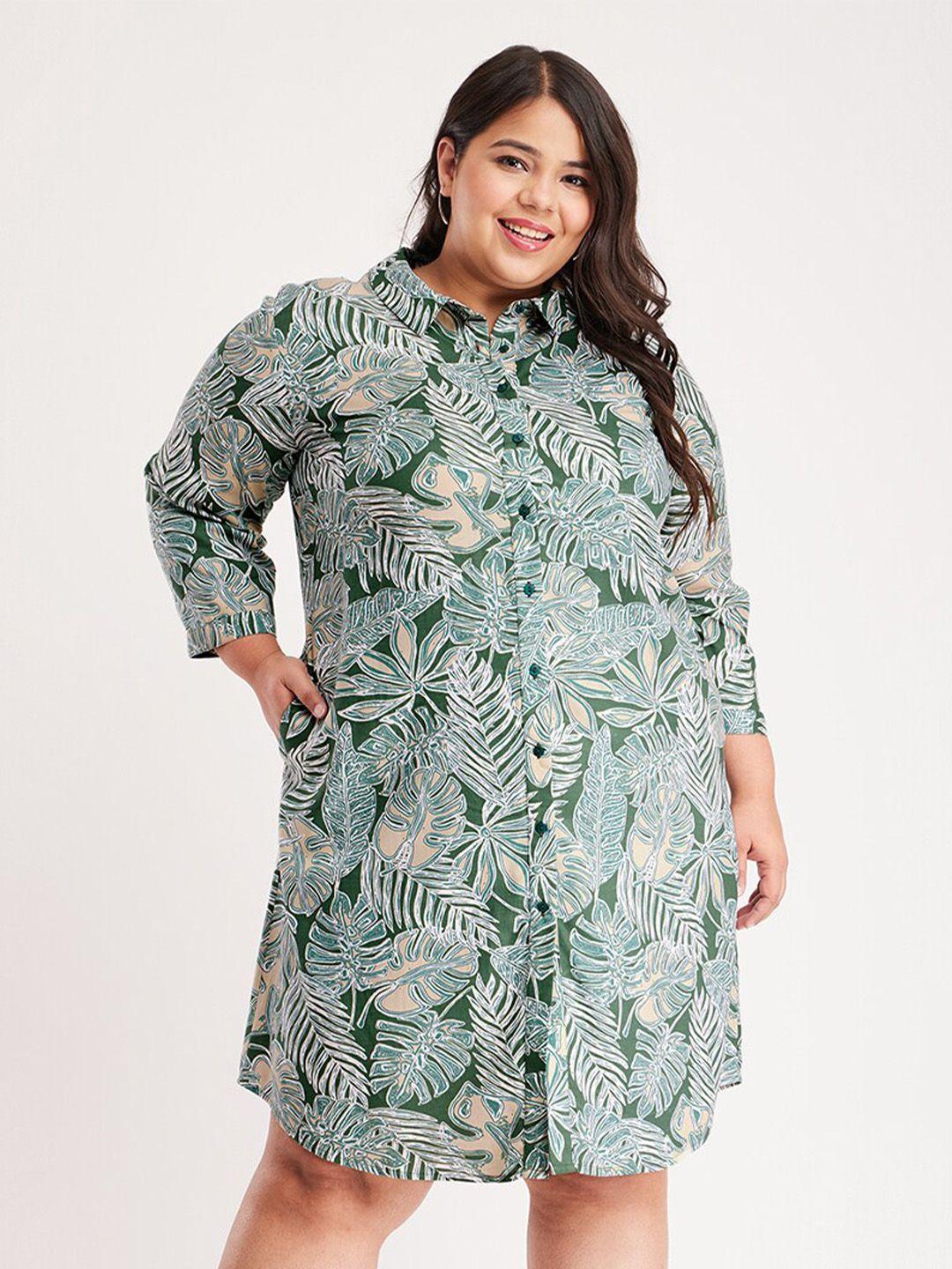 fablestreet x plus size floral printed shirt dress