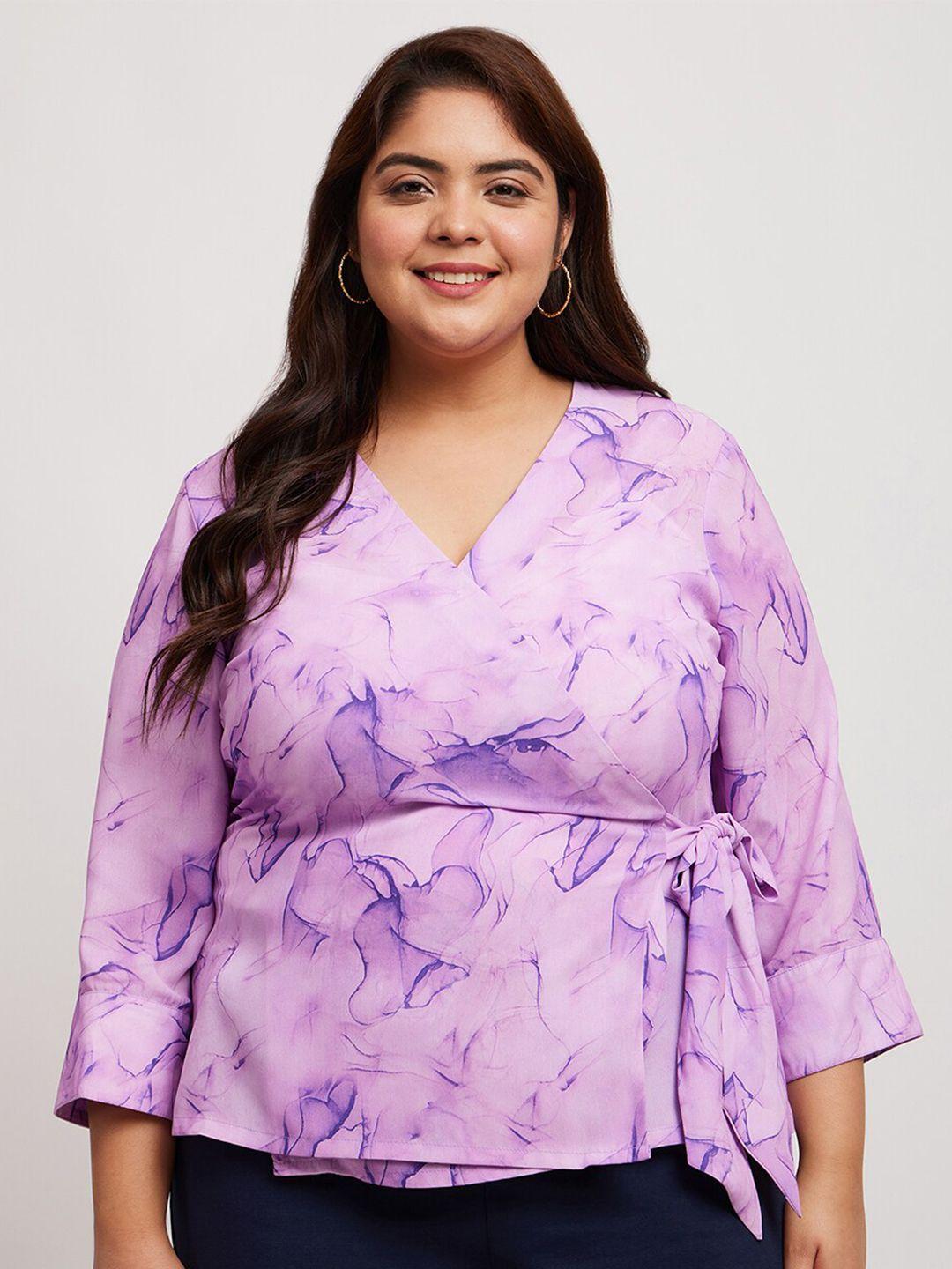 fablestreet x plus size printed v-neck  wrap top