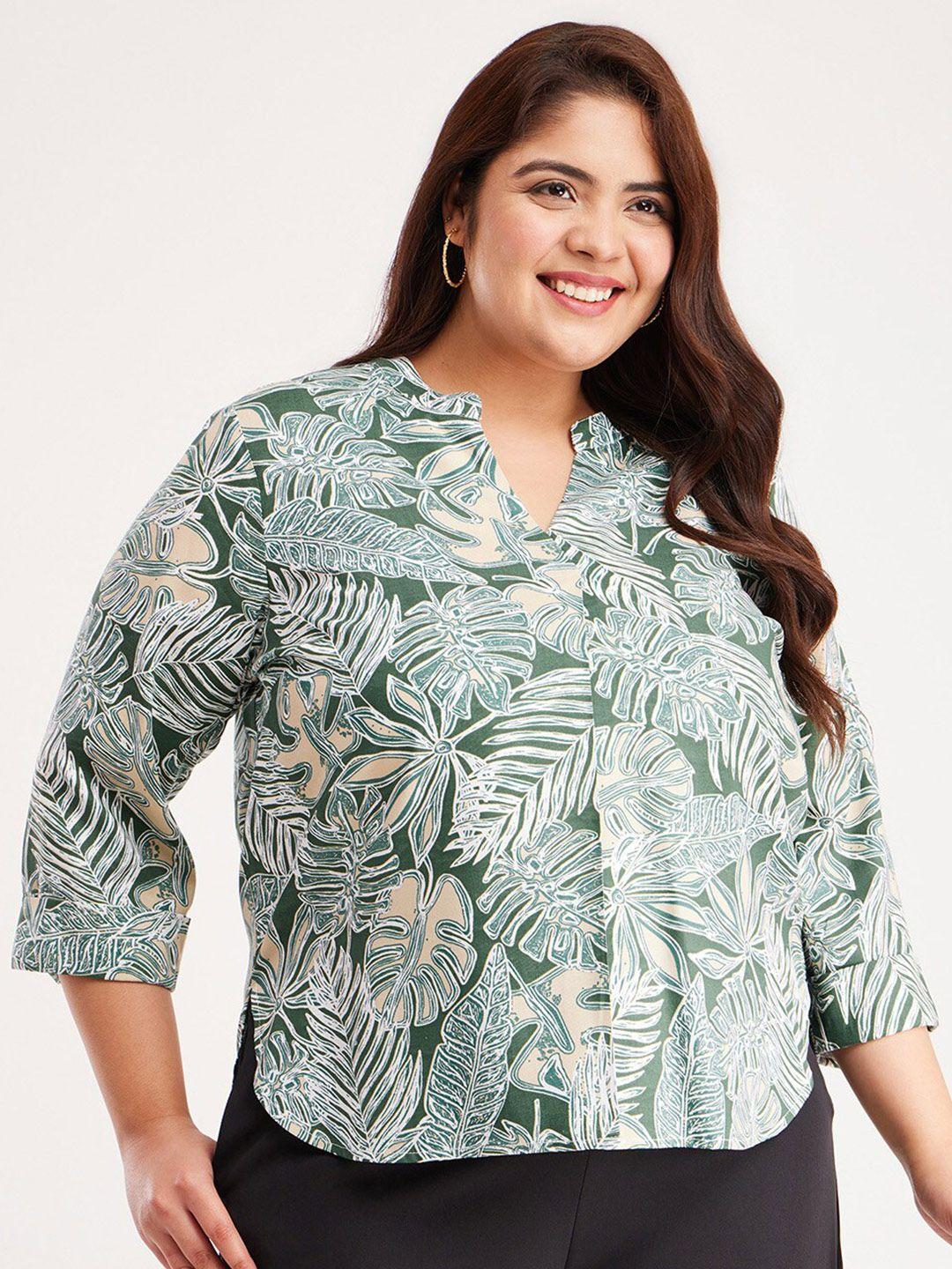 fablestreet x plus size tropical printed shirt style top
