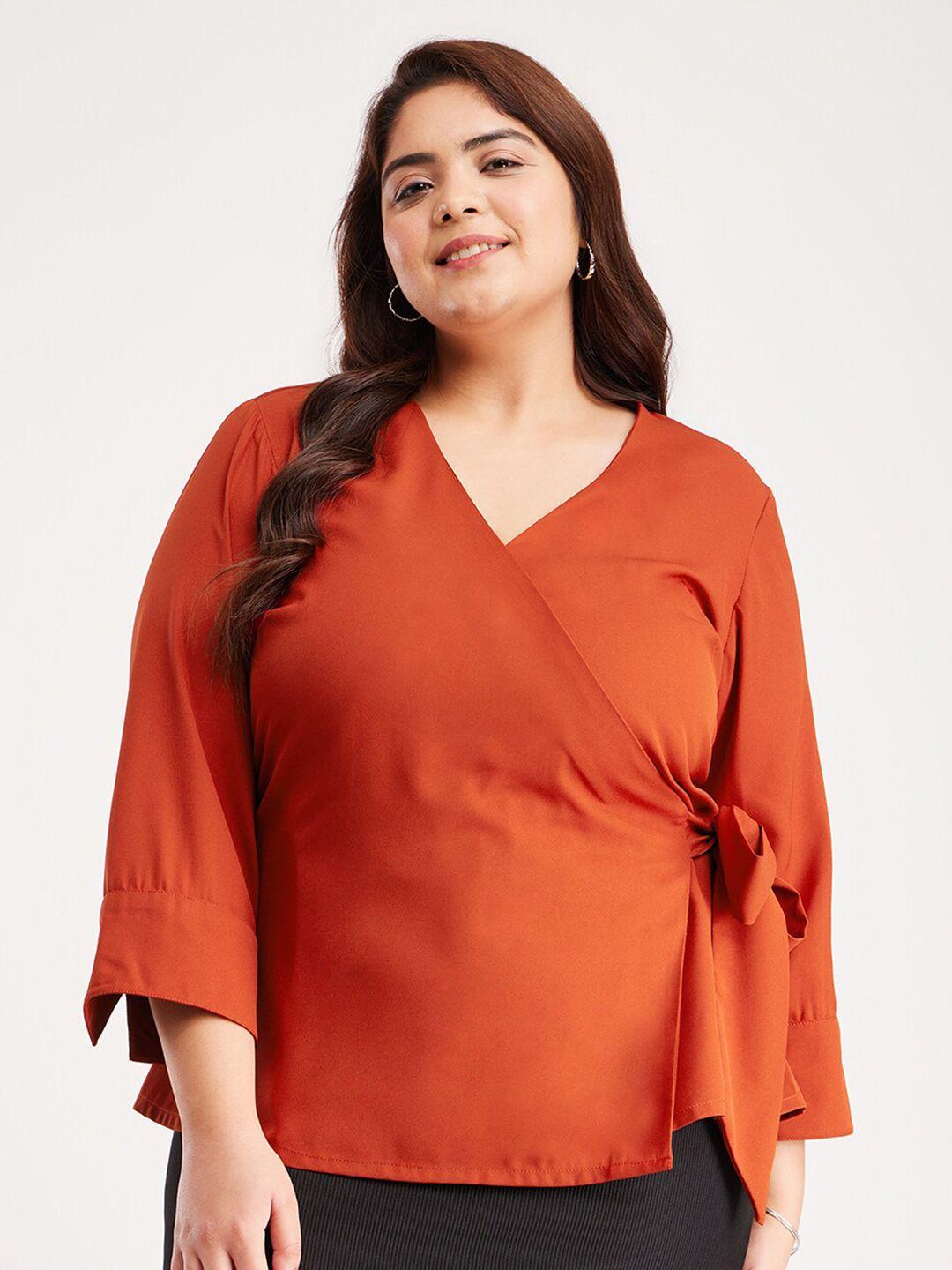 fablestreet x plus size v-neck cuffed sleeve wrap top