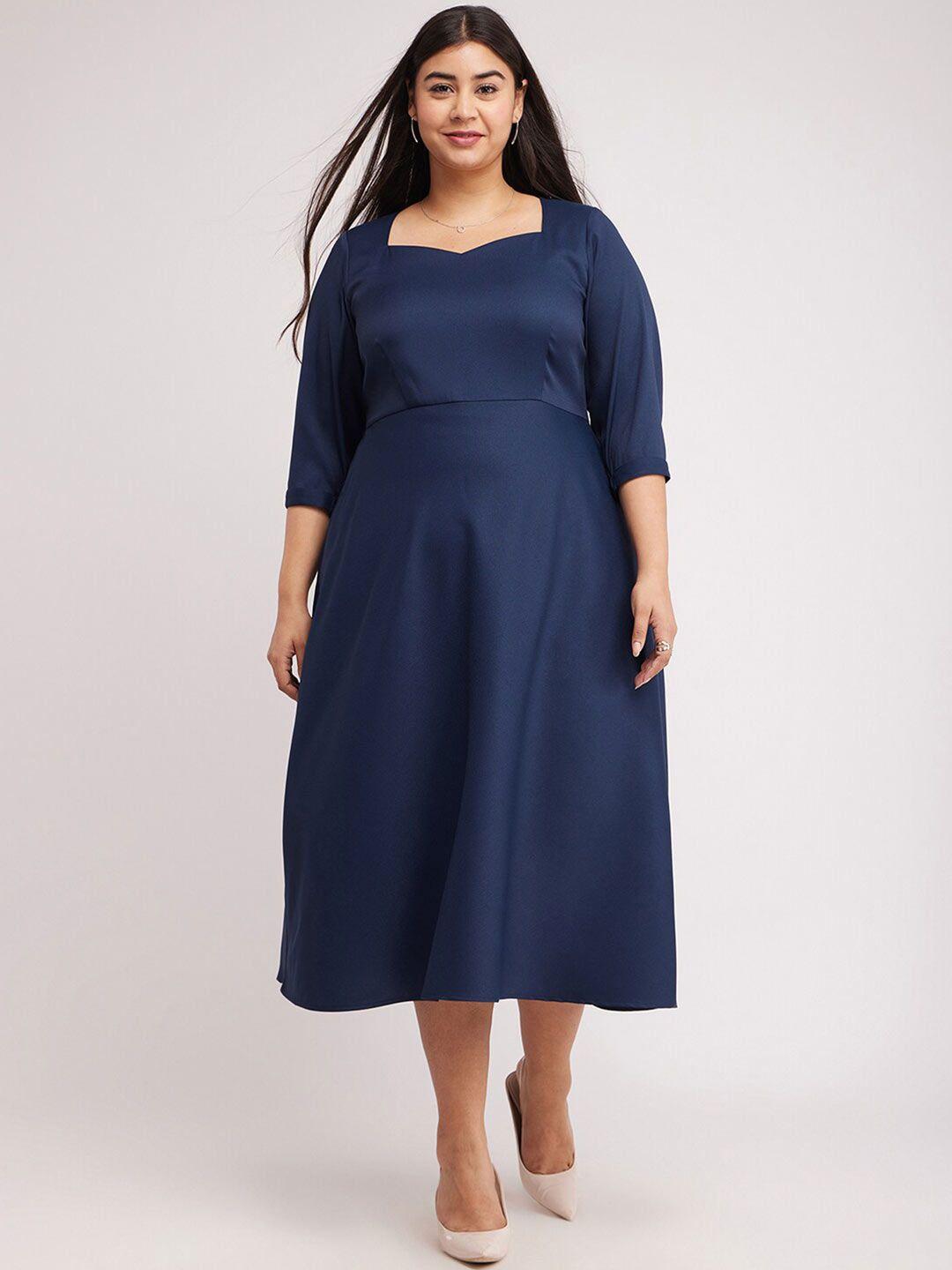 fablestreet x square neck  fit & flare midi plus size dress