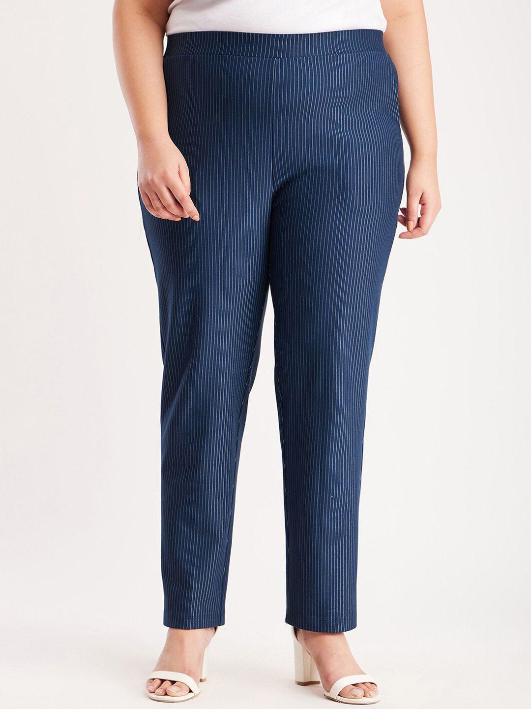 fablestreet x women plus size striped relaxed straight fit trousers