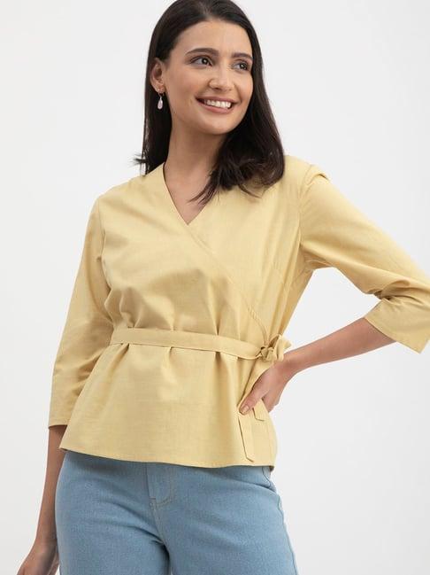 fablestreet yellow linen relaxed fit top
