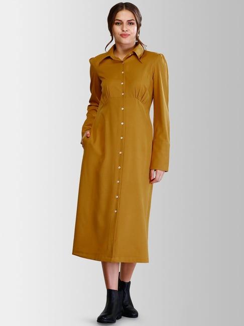 fablestreet yellow shirt collar a-line dress