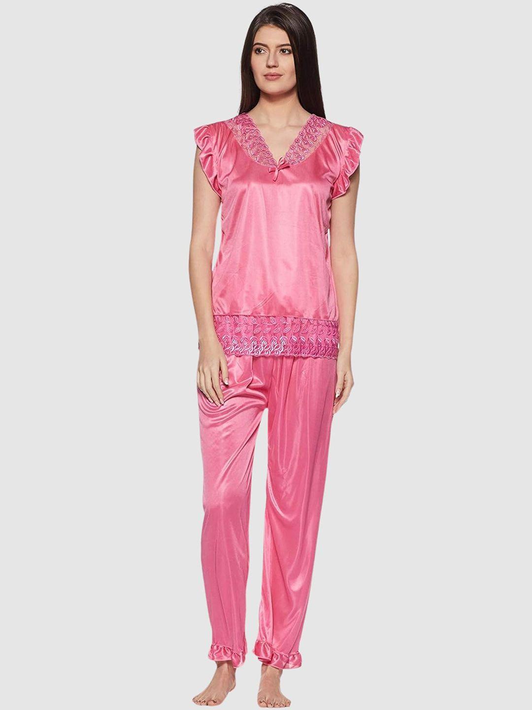 fabme short sleeves satin lace night suit