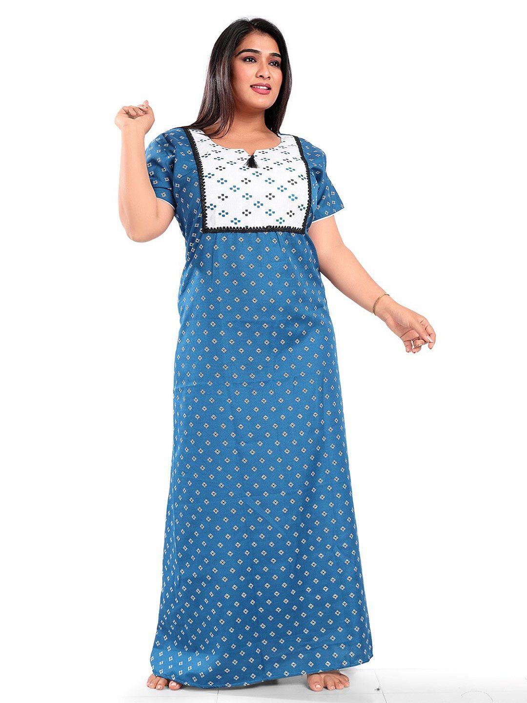 fabme ethnic motifs printed pure cotton maxi nightdress