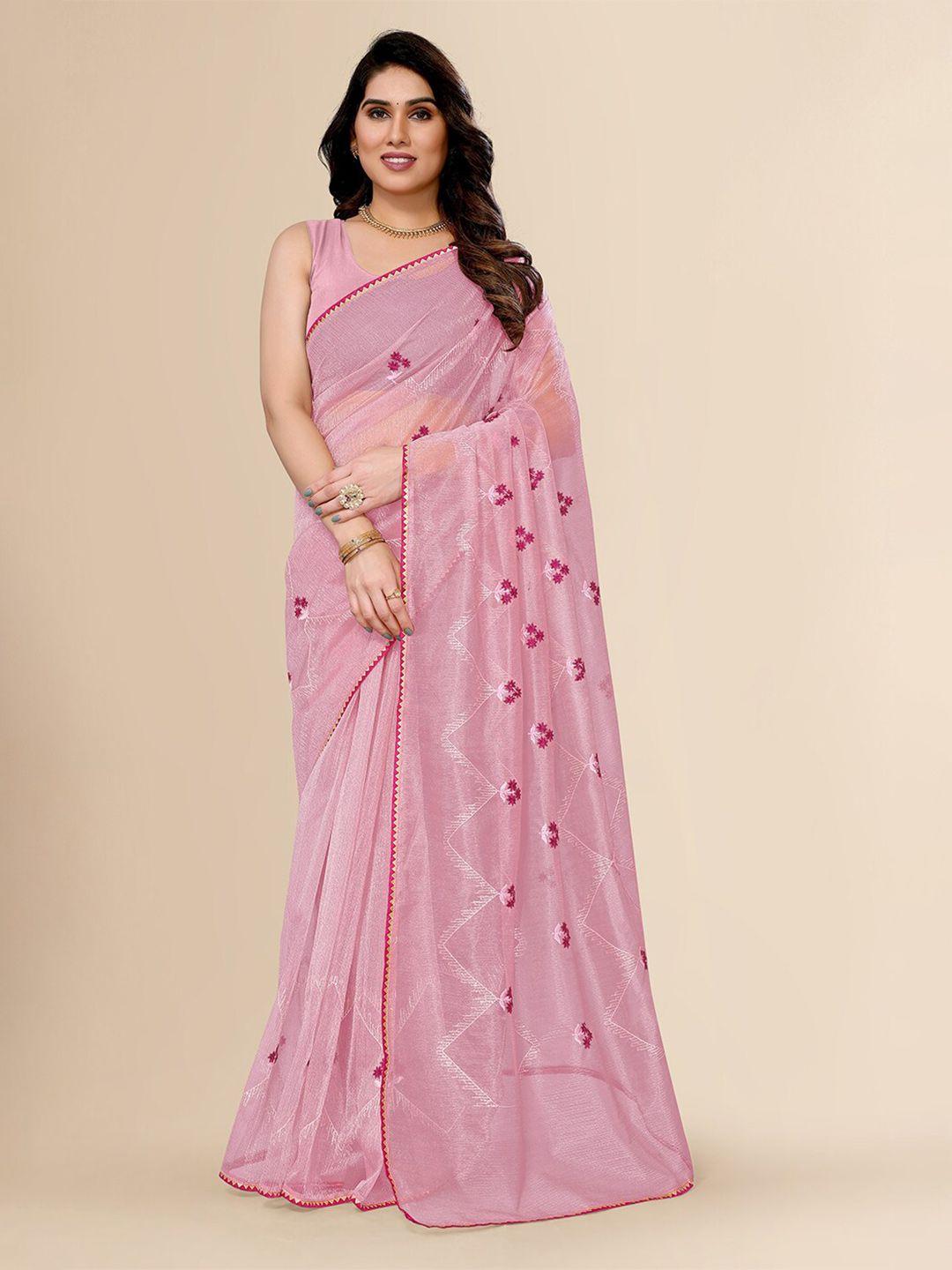 fabmora pink & gold-toned embellished gotta patti net saree