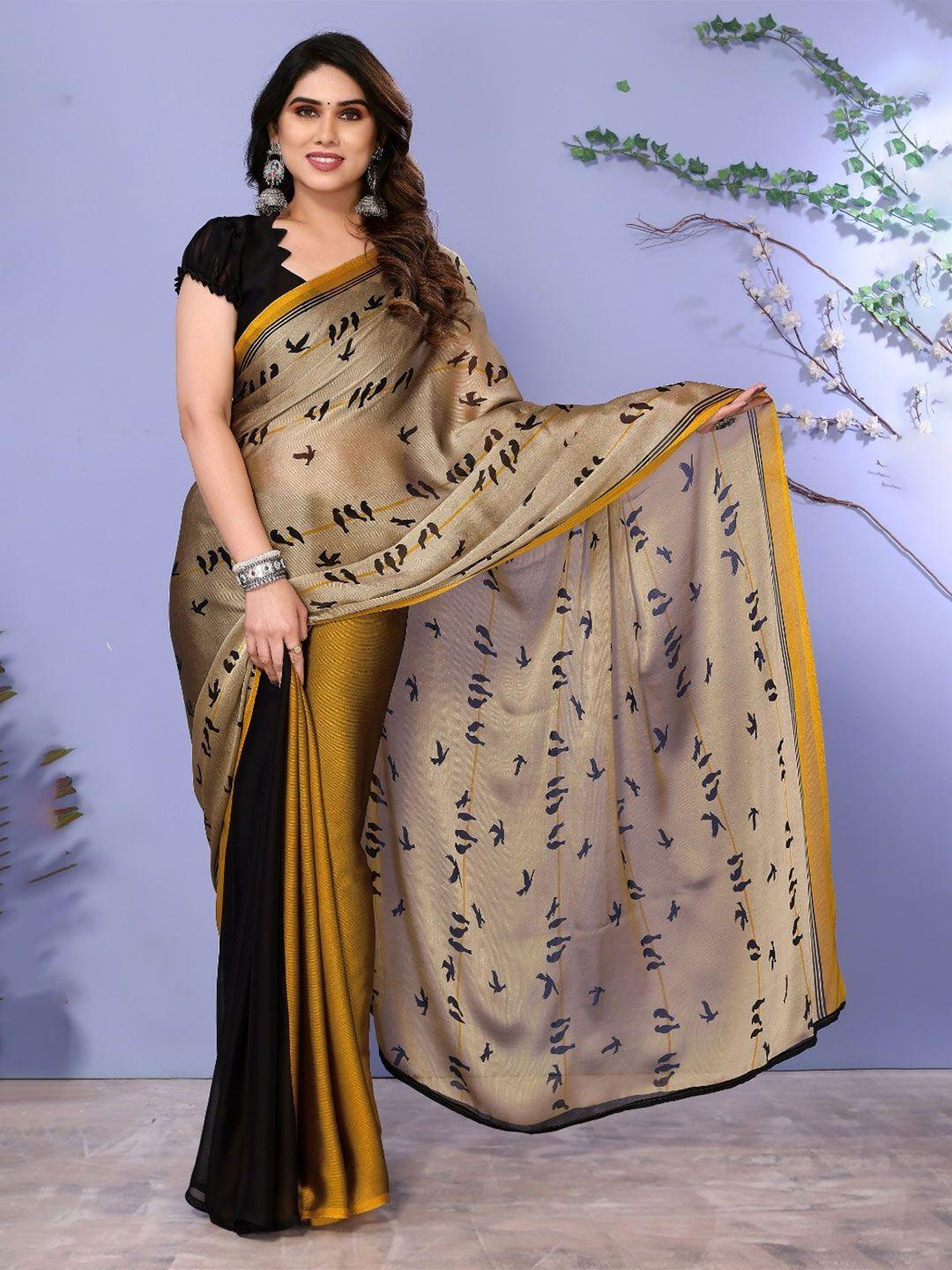 fabmora abstract printed poly chiffon saree