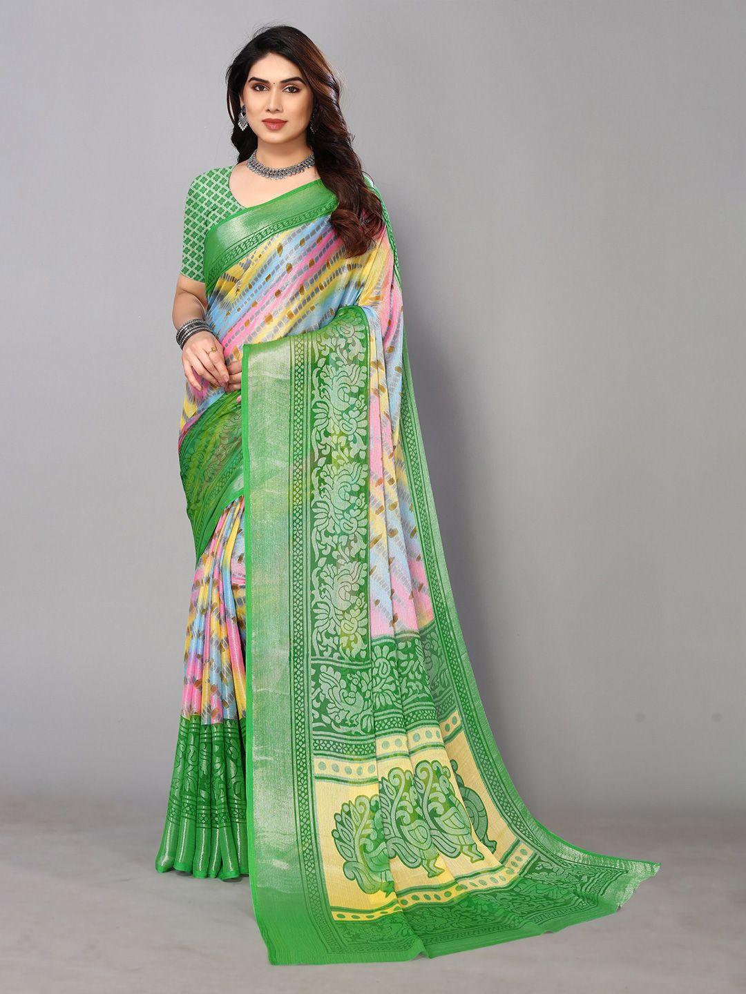 fabmora abstract printed zari pure chiffon saree