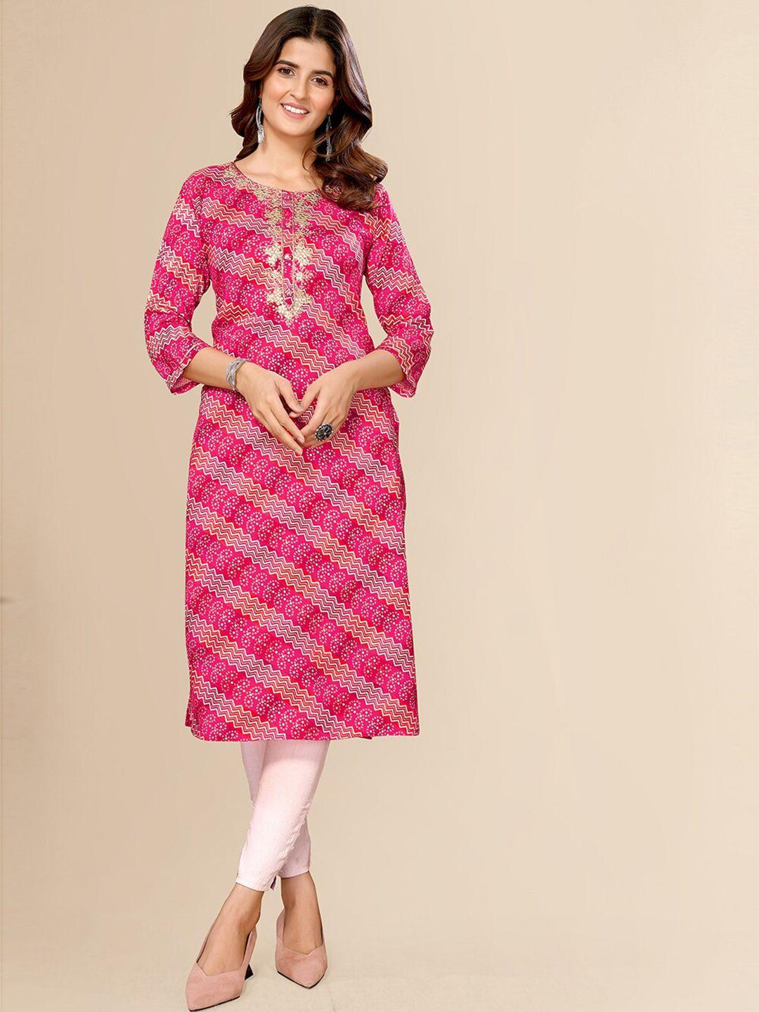 fabmora bandhani print zari indie prints cotton straight kurta