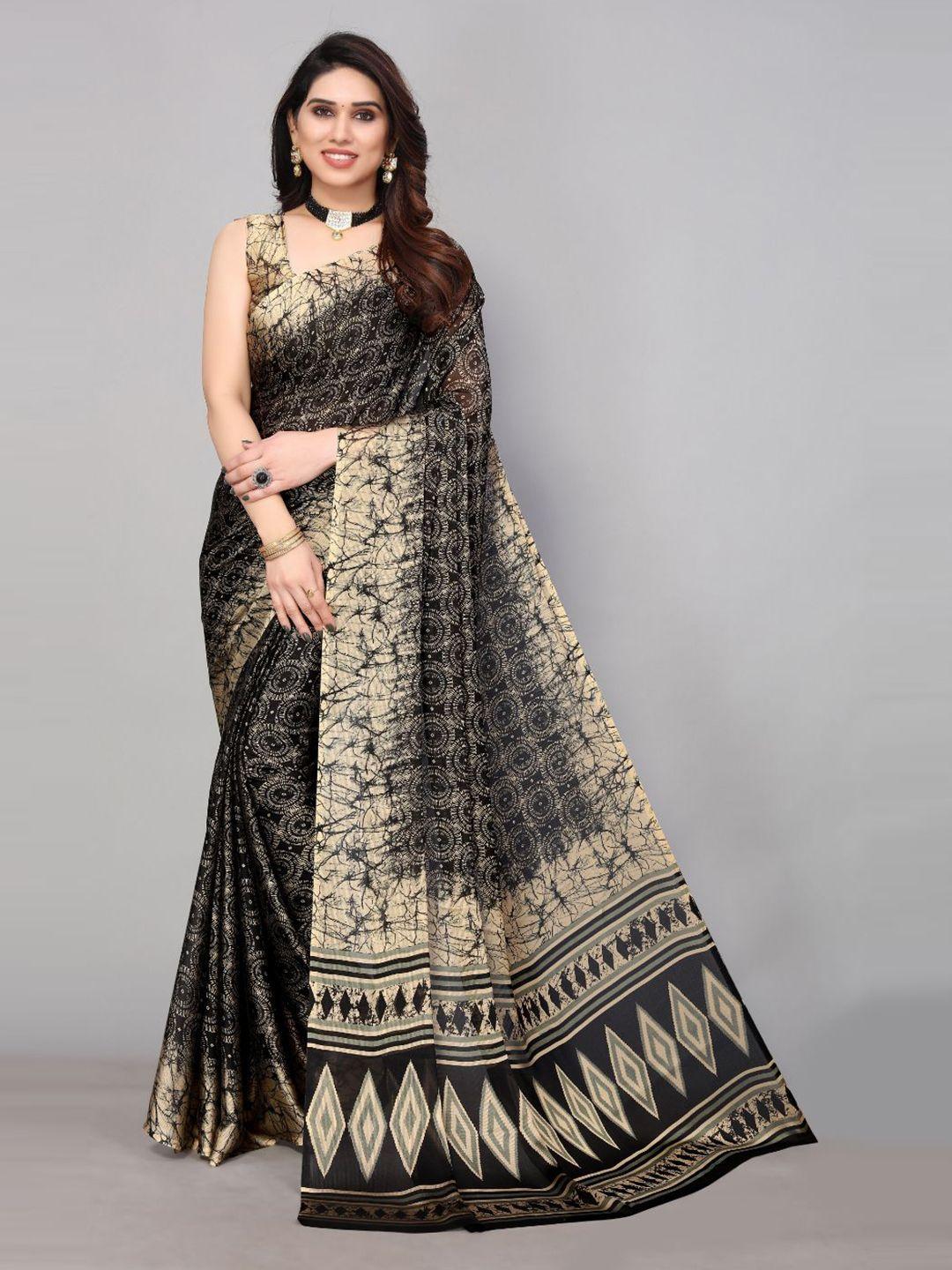 fabmora black & cream-coloured poly chiffon saree