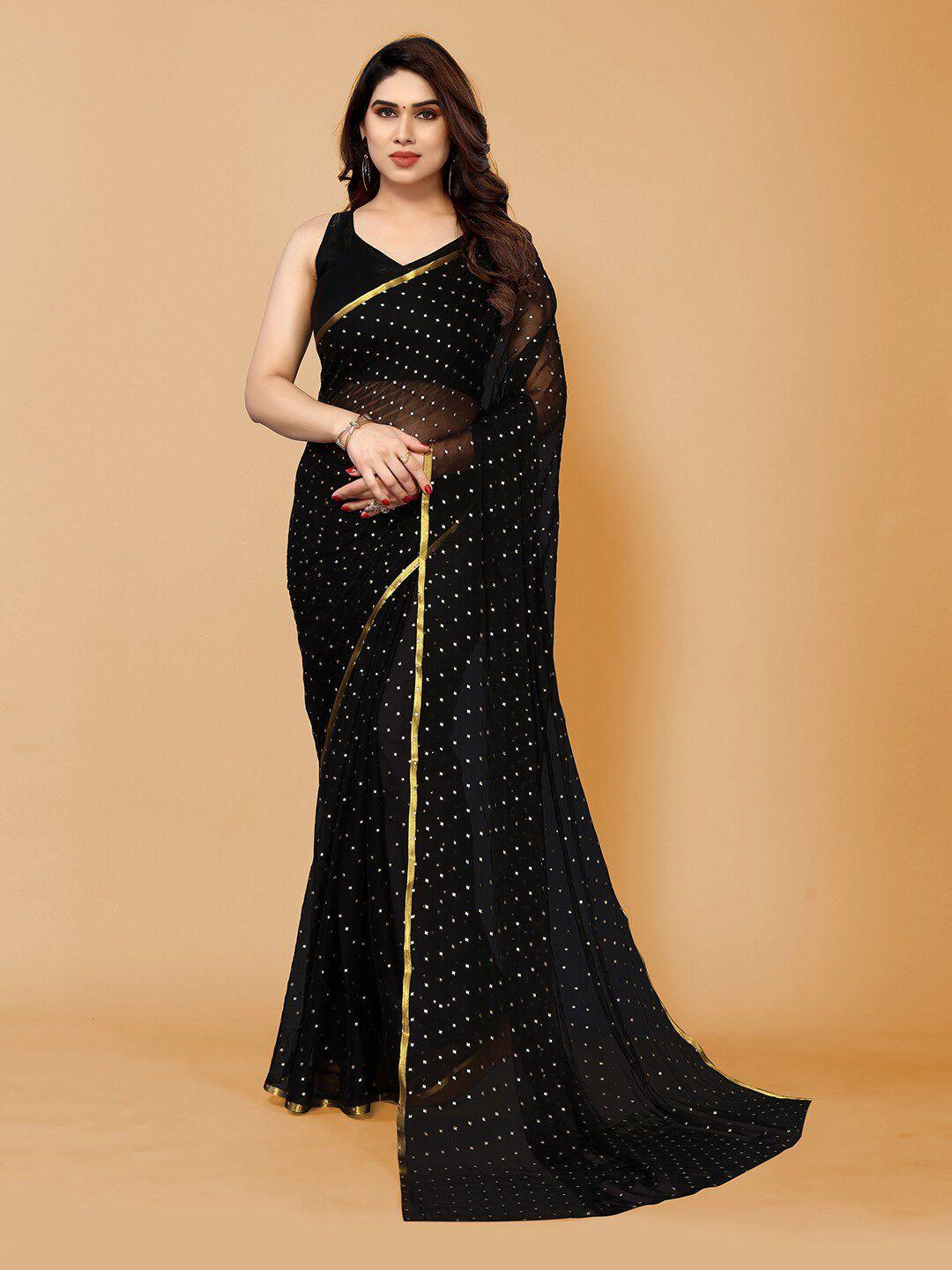 fabmora black & gold-toned embellished poly chiffon saree