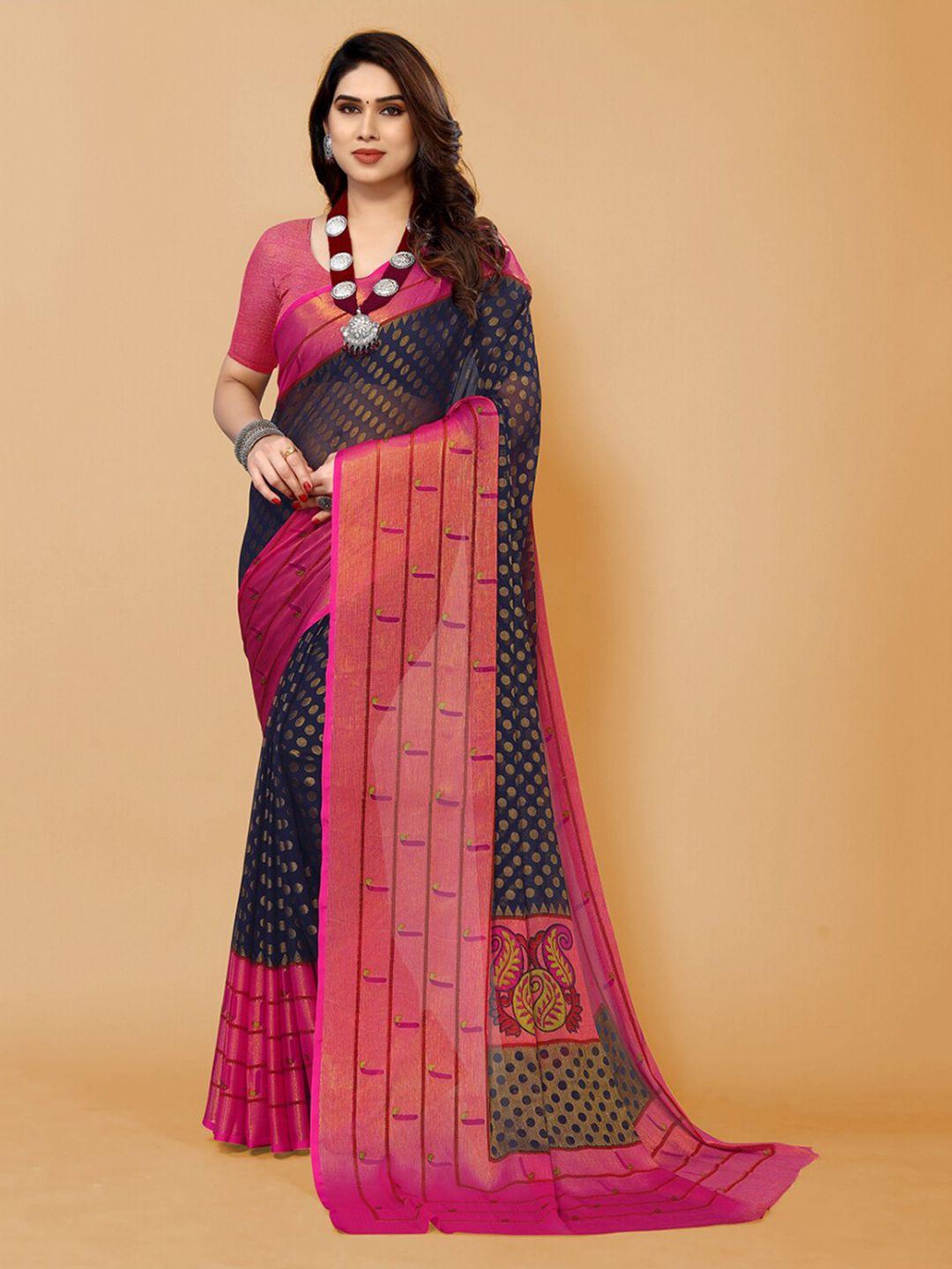 fabmora black & magenta polka dot zari poly chiffon saree