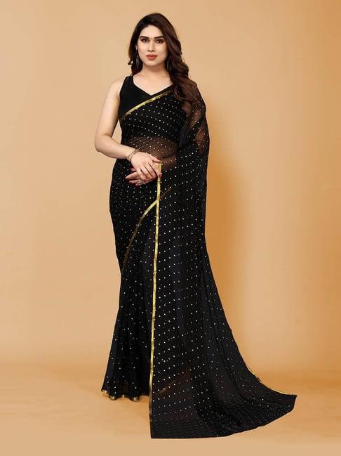 fabmora black chiffon embellished saree with unstitched blouse