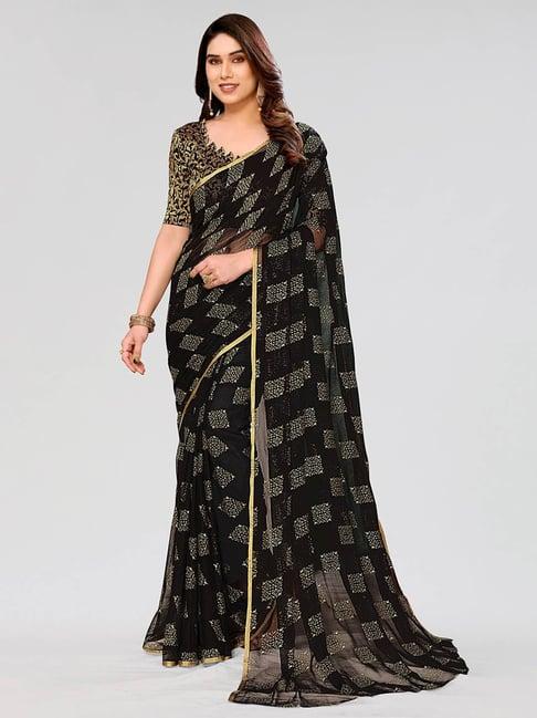 fabmora black chiffon embellished saree with unstitched blouse