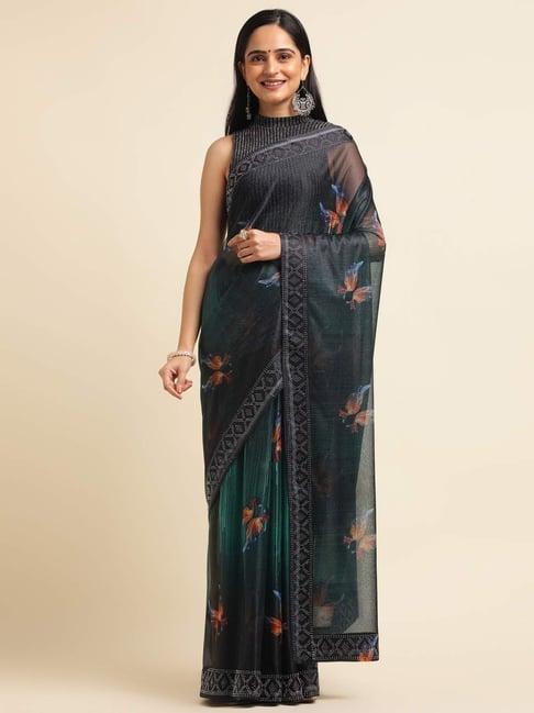 fabmora black embellished saree with unstitched blouse