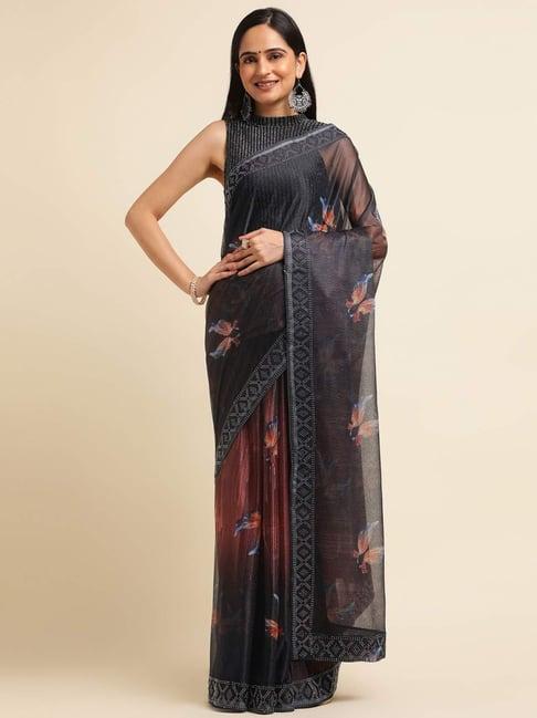 fabmora black embellished saree with unstitched blouse