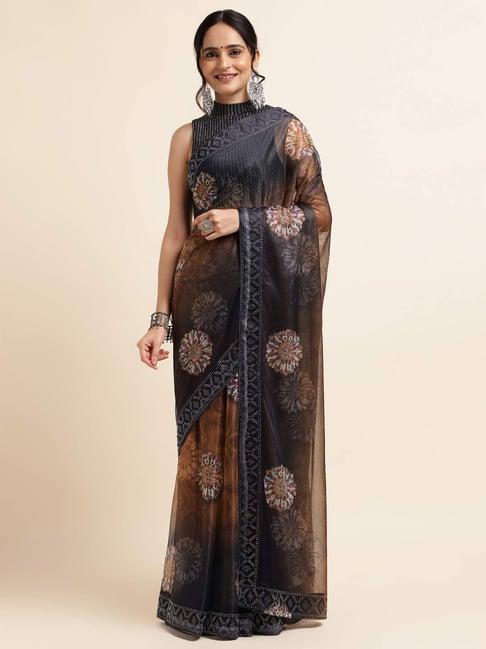 fabmora black embellished saree with unstitched blouse