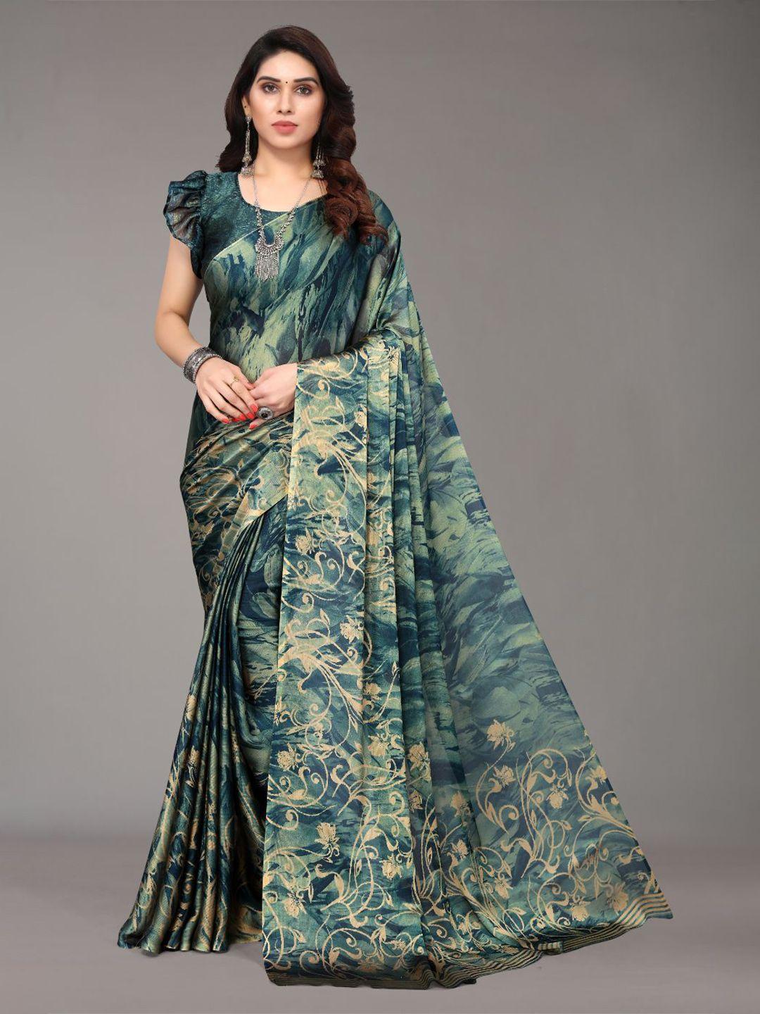 fabmora blue & beige poly chiffon saree