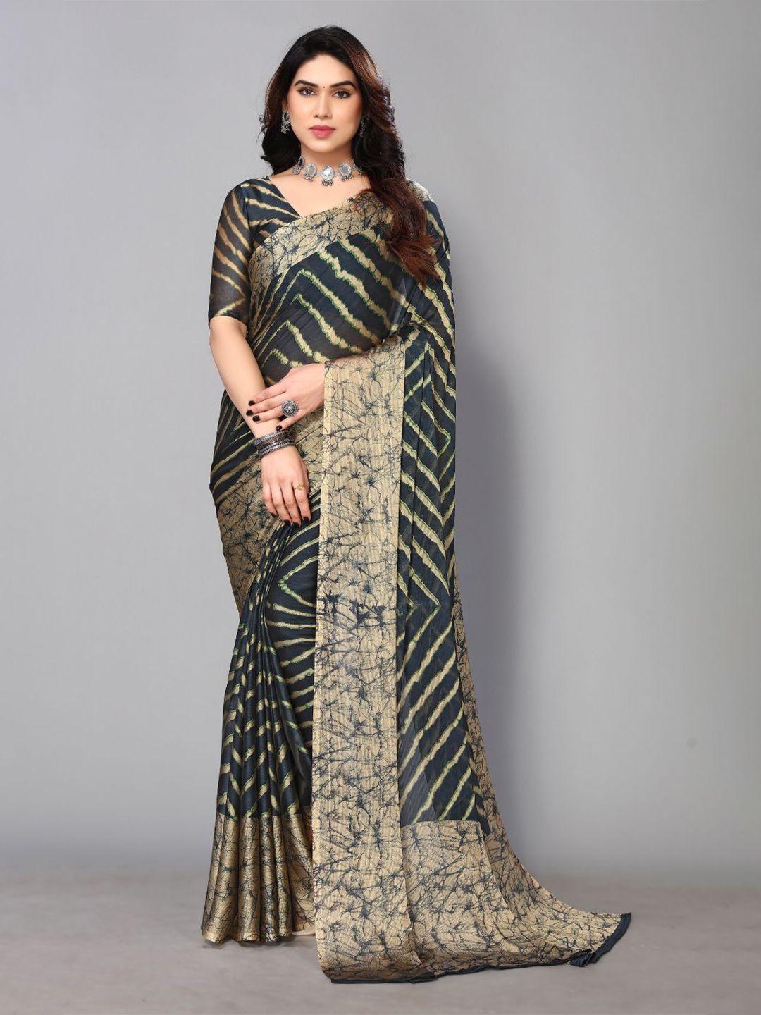 fabmora blue & beige poly chiffon saree