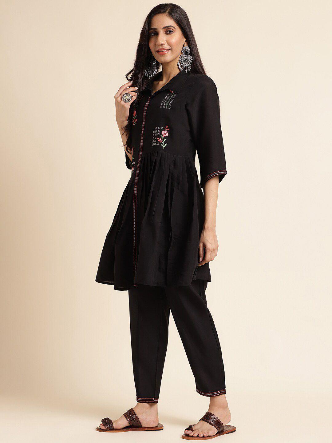 fabmora embroidered a-line kurta with trouser