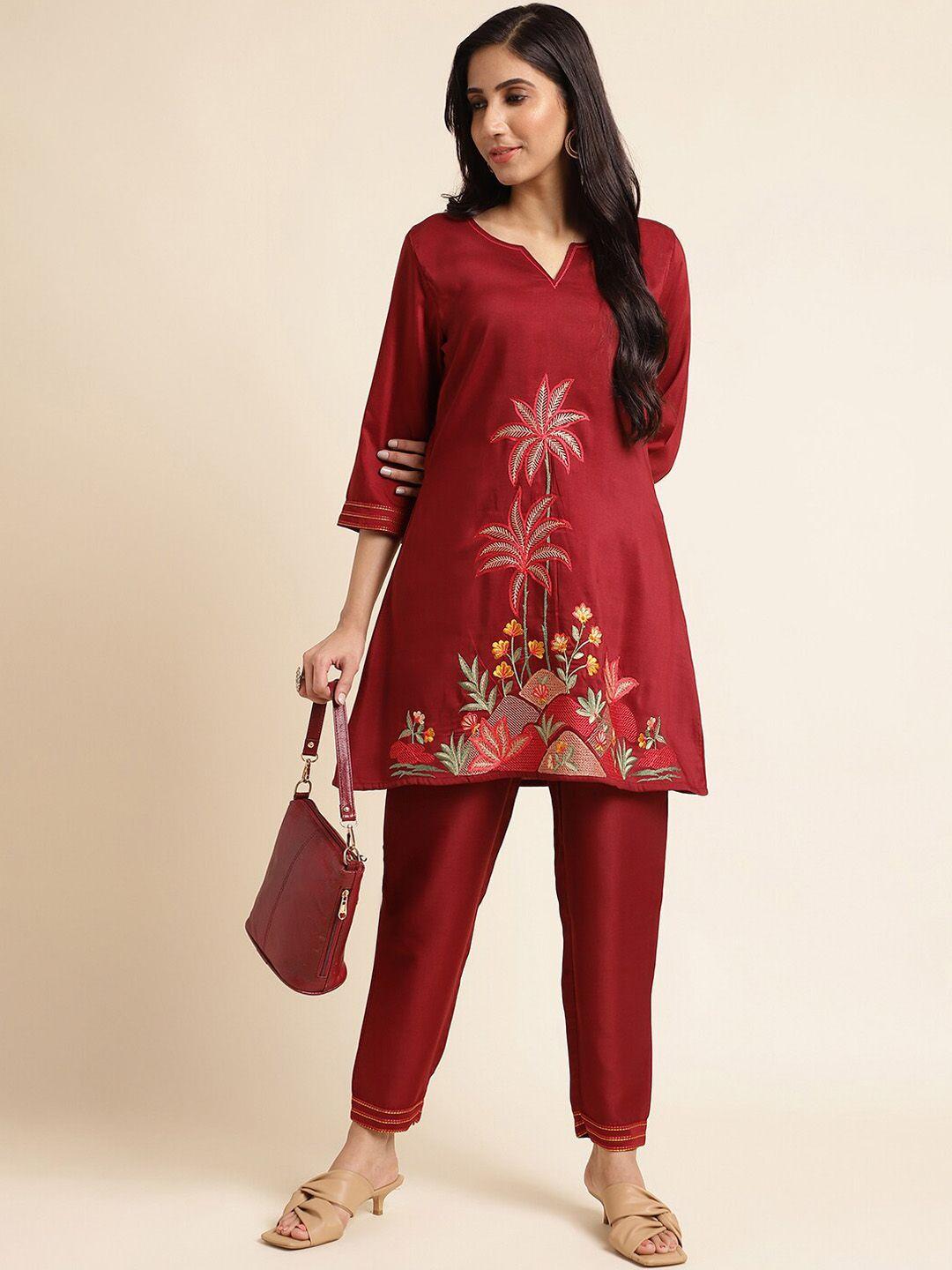 fabmora embroidered a-line kurta with trouser