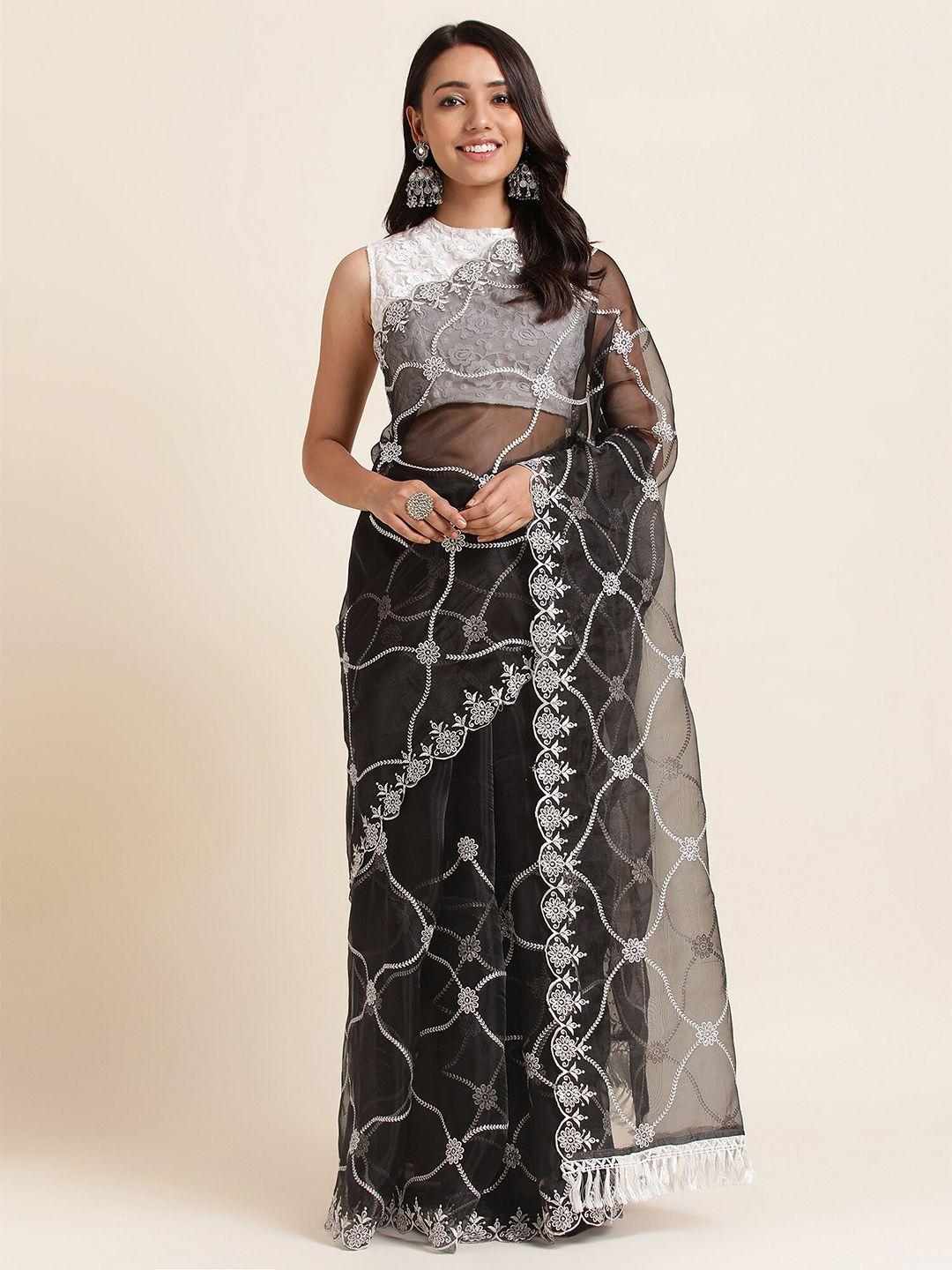 fabmora ethnic motifs embroidered net saree
