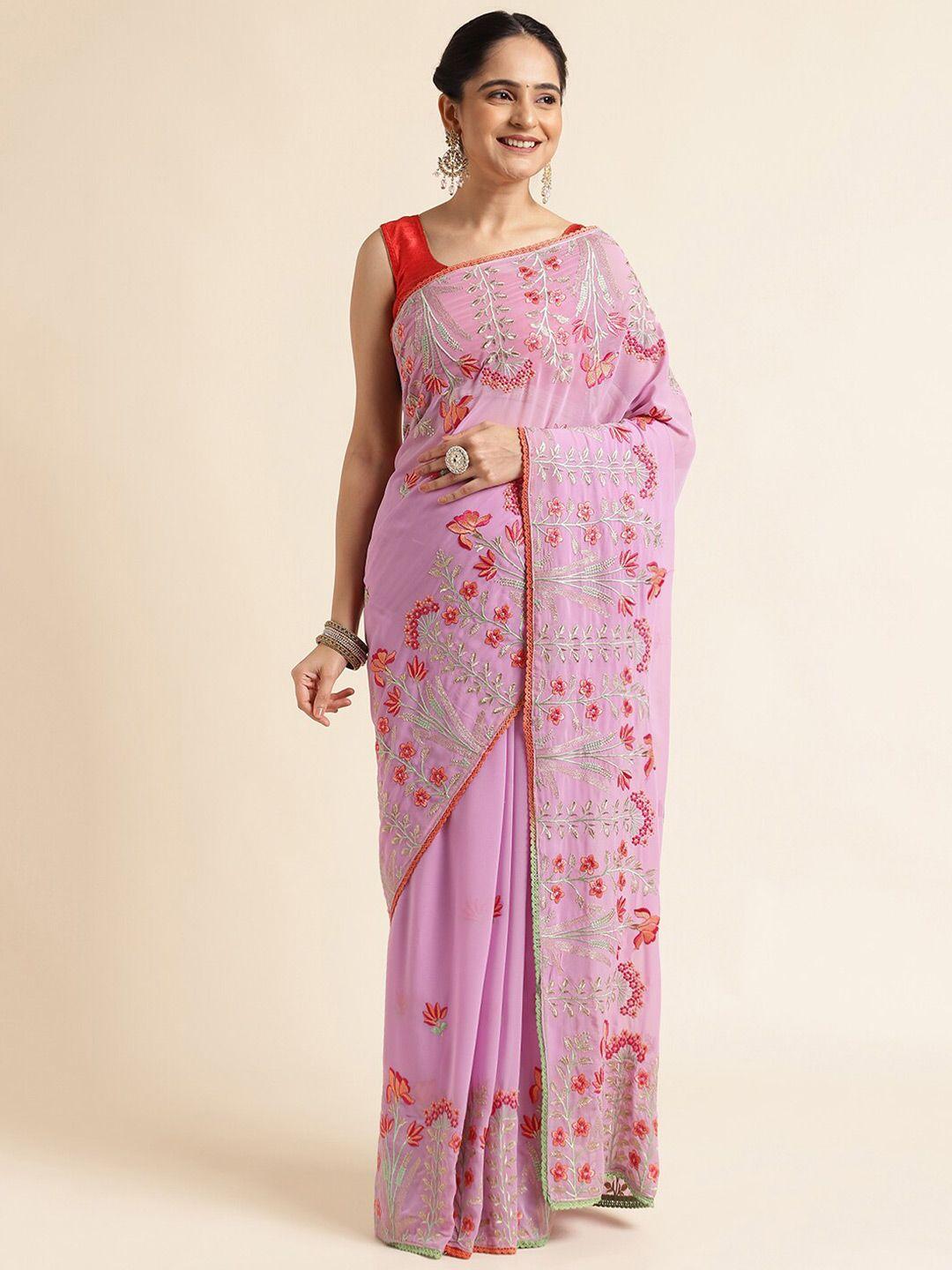 fabmora ethnic motifs embroidered pure georgette saree