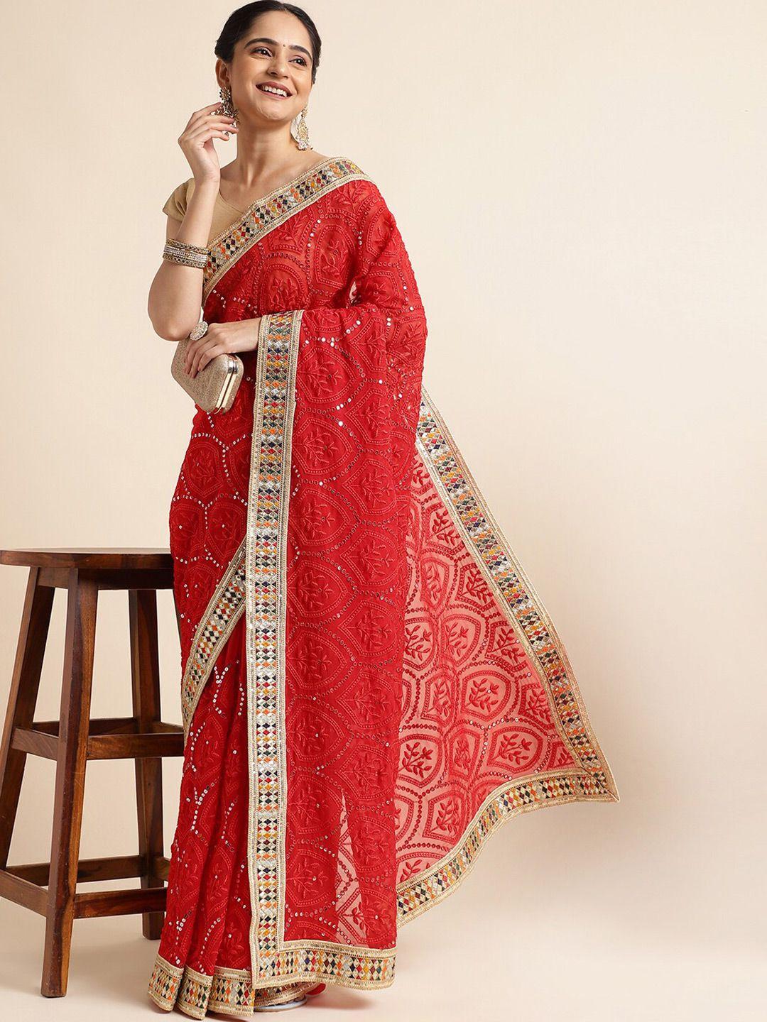 fabmora ethnic motifs embroidered pure georgette saree