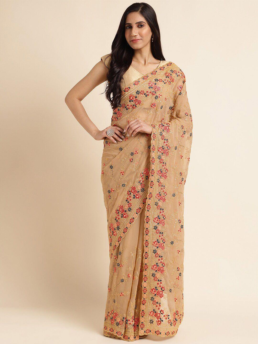 fabmora ethnic motifs embroidered pure georgette saree