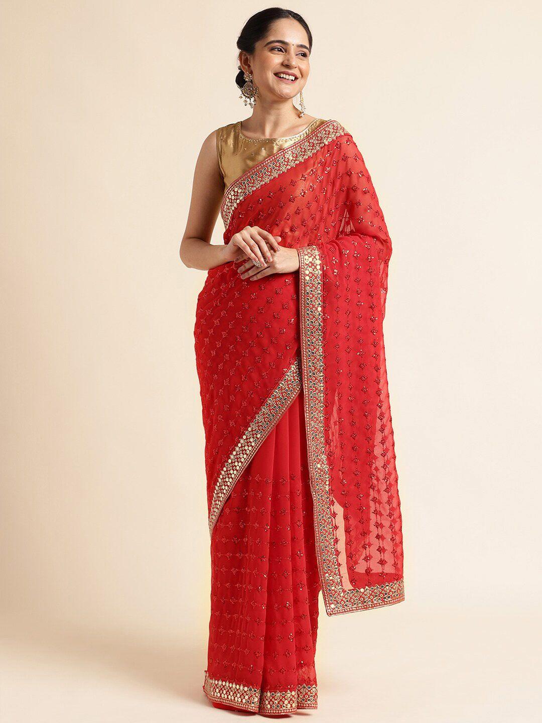 fabmora ethnic motifs embroidered sequinned pure georgette saree