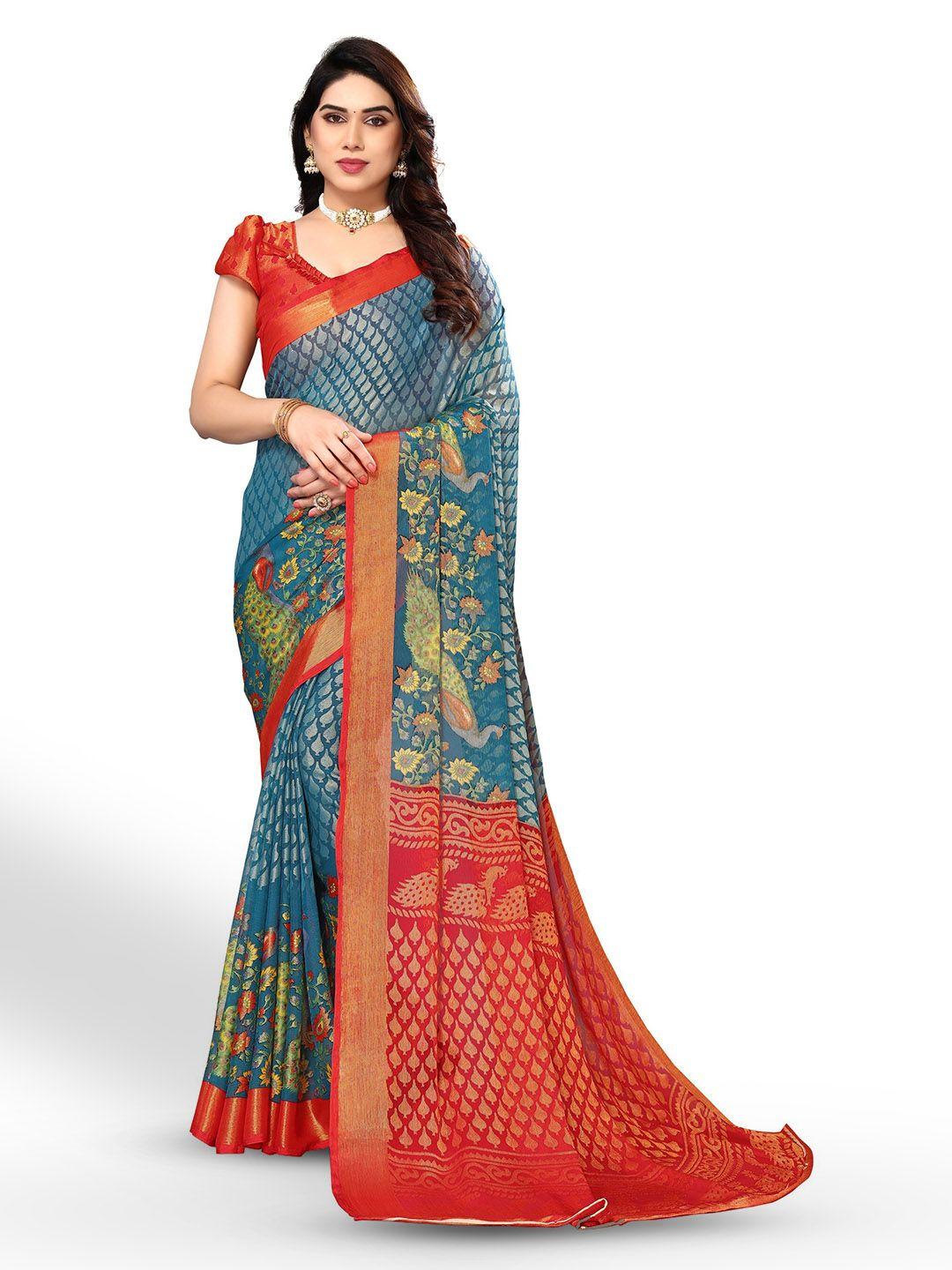 fabmora ethnic motifs printed zari pure chiffon saree