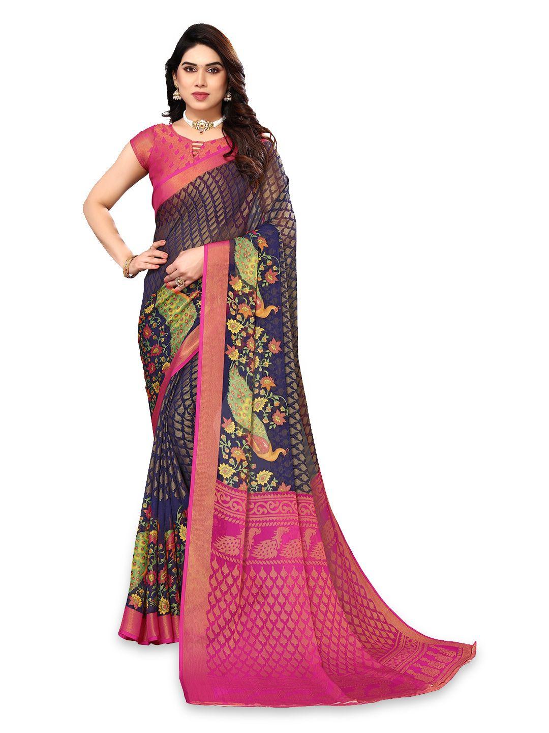 fabmora ethnic motifs printed zari pure chiffon saree