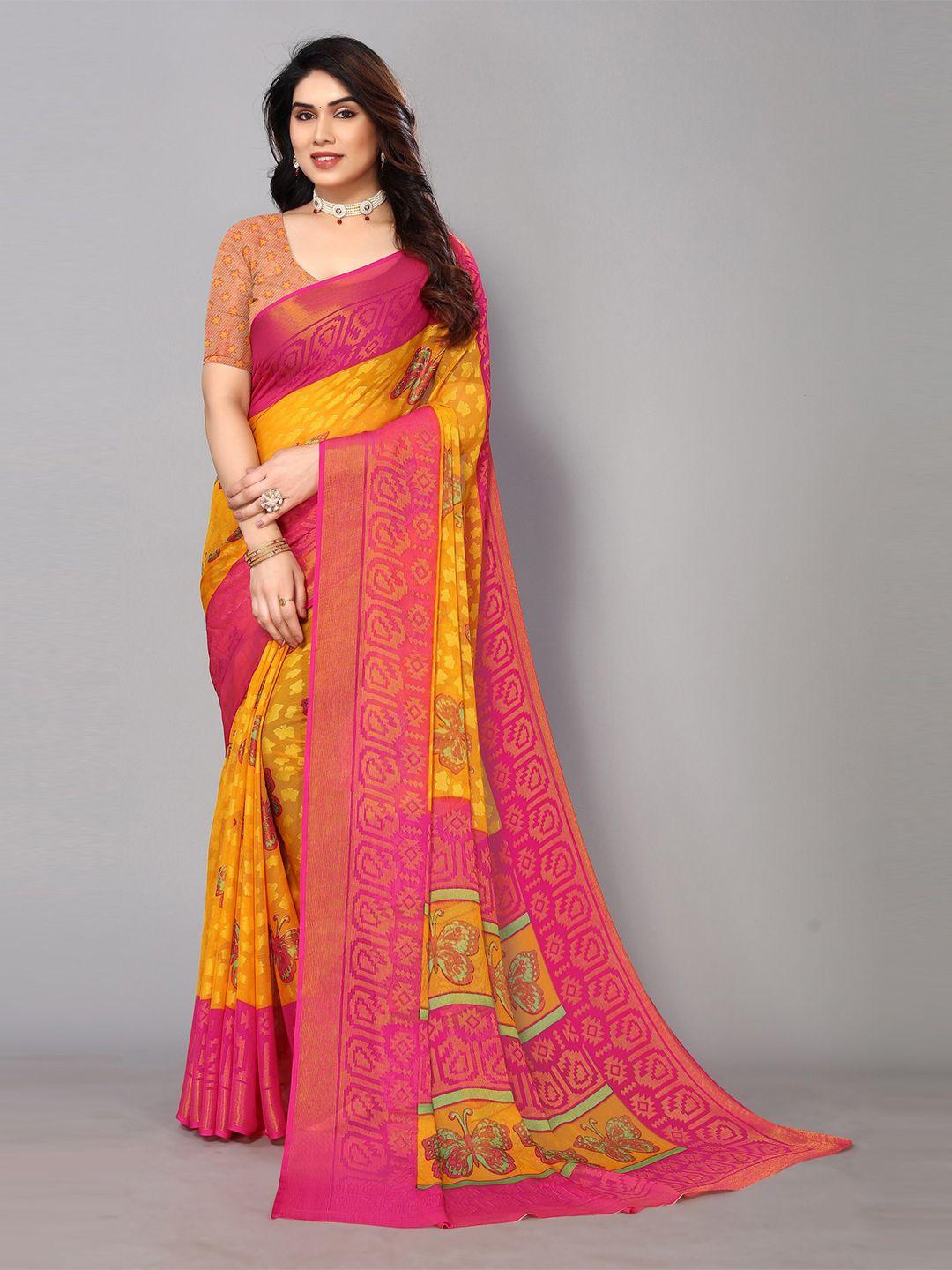 fabmora ethnic printed zari pure chiffon brasso saree