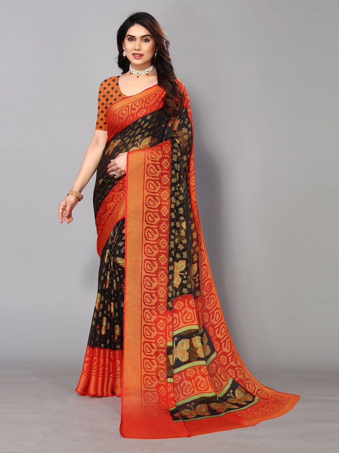 fabmora ethnic printed zari pure chiffon brasso saree