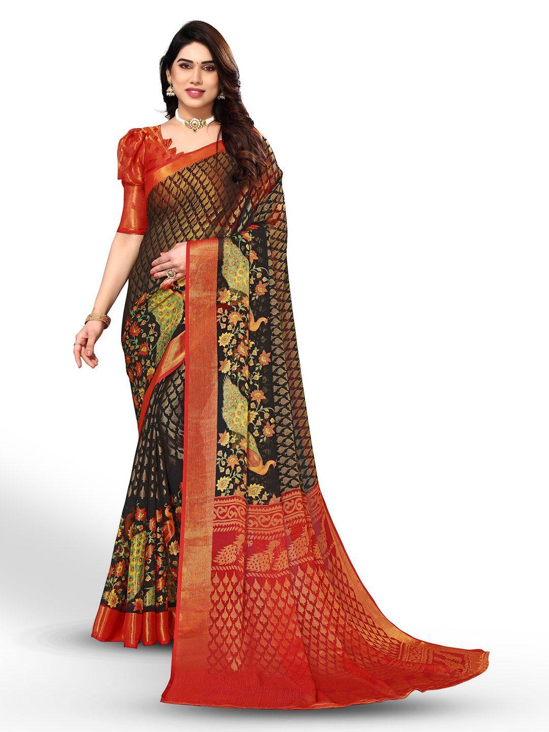 fabmora ethnic printed zari pure chiffon brasso saree